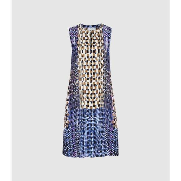 Reiss Saskia Blue Abstract Tile Sleeveless Shift Dress Size 2 - Picture 7 of 16